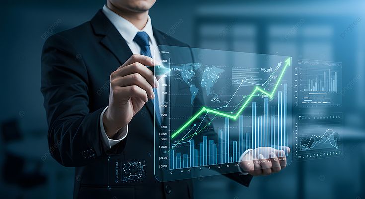 confident businessman drawing growth graph on holographic interface, businessman drawing growth graph, holographic financial interface, business background image and wallpaper for free download